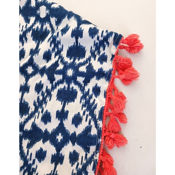 Beaches & Boho Swim Cover Up Blue Ikat Coral Tassel Fringe S/M - Picture 4 of 8